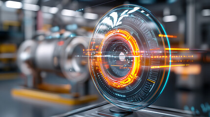 Poster - Futuristic digital display high-tech laboratory visual technology industrial environment close-up view innovation concept