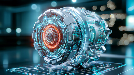 Poster - Futuristic tech sphere modern laboratory 3d model high-tech environment close-up view advanced design concept