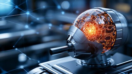 Poster - Innovative robotics development tech lab digital art futuristic environment close-up view artificial intelligence impact