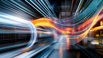 Poster - Dynamic light trail motion high-tech environment digital art abstract motion blur conceptual visualization