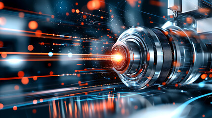 Poster - Laser technology advancements industrial machinery high-tech imagery futuristic environment close-up view innovation impact