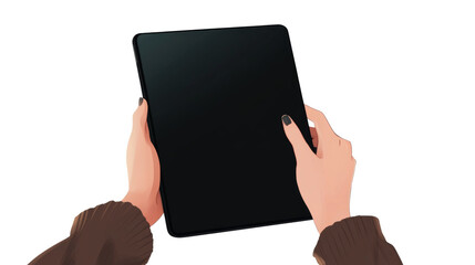Poster - Hands using black tablet isolated transparent background