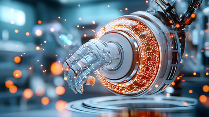 Poster - Futuristic robotic arm technology advanced laboratory digital artwork high-tech environment close-up view innovation concept