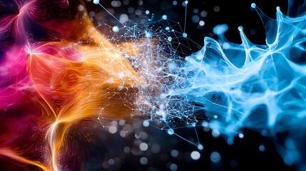 Poster - Dynamic clash of colors abstract digital art colorful interplay high-tech environment artistic vision