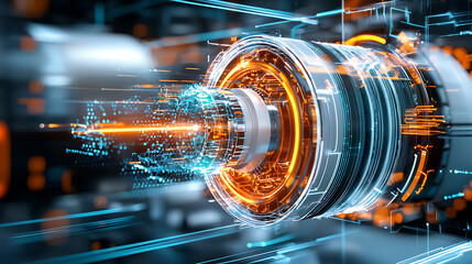 Poster - Dynamic energy transfer mechanism futuristic technology digital animation industrial environment close-up view innovation concepts