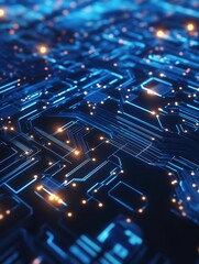 Aufkleber - Glowing Blue Circuitry Background of a Digital Motherboard : Generative AI