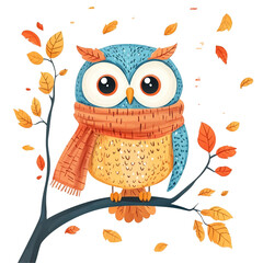 Wall Mural - Adorable Autumn Owl on Branch