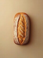 Fototapete - Minimalist bread loaf with wheat grains on a neutral background inviting culinary creativity. Generative AI