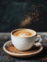 Aufkleber - Cappuccino with Cinnamon Spices and Splashes Creating Artful Pattern : Generative AI