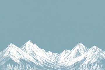 Poster - Winter doodle showcasing snowy mountains and pine trees with mock up space for minimalist design needs. Generative AI