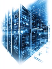 Poster - HighTech Server Room with Digital Data Interfaces and Blue Light Effects : Generative AI