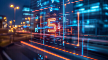 Poster - digital countdown timer displays number five against a blurred urban night backdrop
