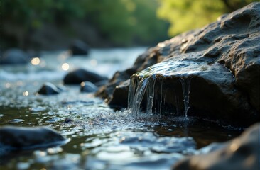 Wall Mural - A small waterfall in the middle of a stream of water