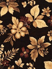 Poster - Vintage Floral Pattern on Black Background for Stylish Decor : Generative AI