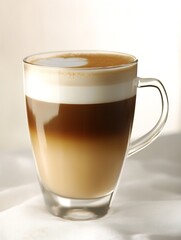 Aufkleber - Elegant Latte with Creamy Layers in Glass Cup : Generative AI