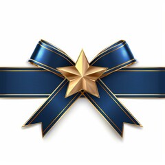 Poster - Shiny gold star embellishing a beautiful blue bow and ribbon, creating a festive and celebratory decoration