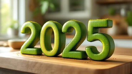 2025 sign made with avocado and green icing celebrating the new year