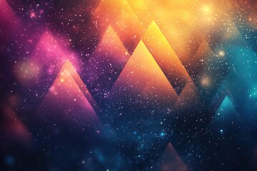 Poster - Abstract cosmic landscape with vibrant triangles and sparkling dust