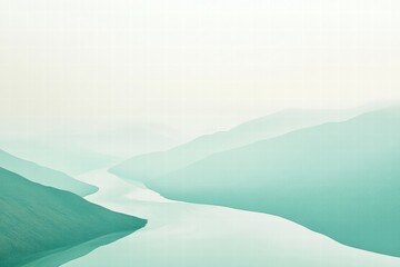 Poster - Winding river flows through serene mountain range under a minimalist sky in tranquil landscape setting. Generative AI