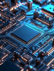 Leinwandbilder - High tech electronic circuit board with central processing unit : Generative AI