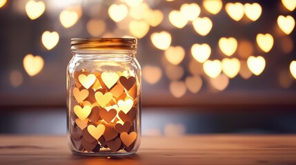 Poster - Warm Glowing Hearts in a Jar for Romantic Celebration or Gift