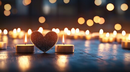 Poster - Romantic Candlelit Scene with Heart Shape Decoration and Soft Glow