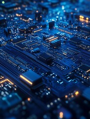 Poster - Hightech illuminated blue microchip circuit board showcasing futuristic electronics design : Generative AI