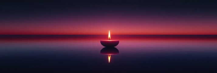 Aufkleber - Single lit candle illuminating a tranquil surface at twilight near an expansive horizon. Generative AI
