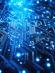Poster - CloseUp of Blue Circuit Pattern Illuminated for Technology Design Concepts : Generative AI