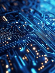 Aufkleber - HighTech Circuit Board with Illuminated Paths and Microelectronic Components : Generative AI
