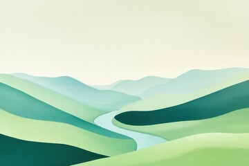 Poster - Winding river flows through a serene mountain range with minimalist design and ample space for text. Generative AI