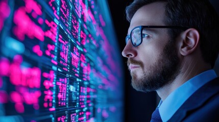 Aufkleber - Businessman analyzing data on interactive screen for strategic goals and corporate growth