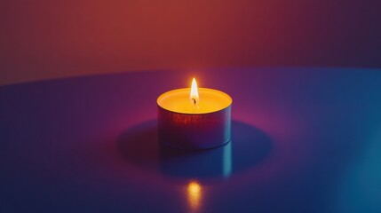 Aufkleber - Soft glow of a lit candle illuminating a calm blue surface in a quiet space. Generative AI