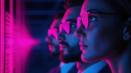 Poster - Business team using holographic technology for strategy planning in high-tech environment