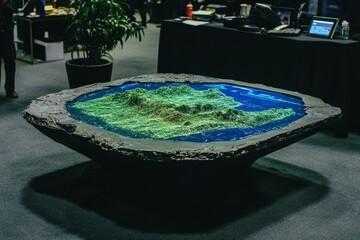 Poster - A futuristic holographic display of healthy data like hydration, calories, and steps walked, glowing in blue and green tones