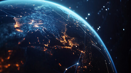 Poster - Earth illuminated by city lights at night showcasing a vibrant view of Asia and the surrounding ocean regions