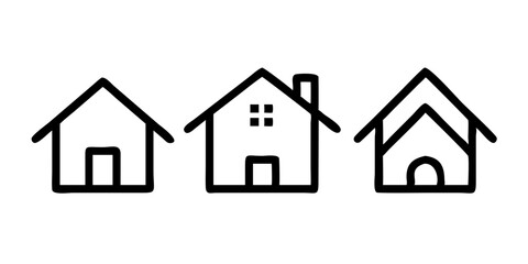 Wall Mural - Collection home icons. House symbol. Set of real estate objects and houses black icons isolated on white background.