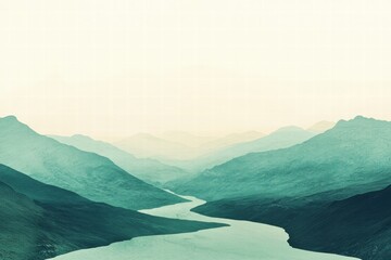 Leinwandbilder - Winding river flows through a serene mountain range with minimalistic features and ample copy space for text. Generative AI