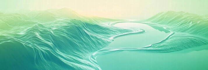 Poster - Explore a serene mountain range with a winding river in a minimalist style suitable for personalized text. Generative AI