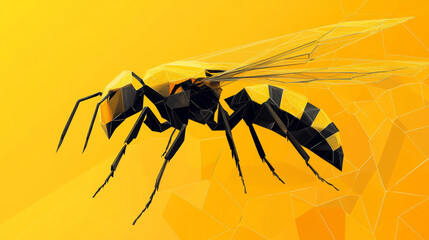Poster - the hologram of the wasp. a wasp of polygons, triangles of points and lines. wasp is a low-poly comp