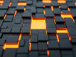 Poster - Interconnected blocks revealing light, abstract puzzle illustration