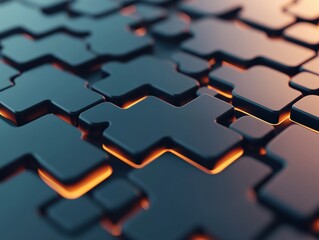 Poster - Interconnected blocks revealing orange light, abstract puzzle