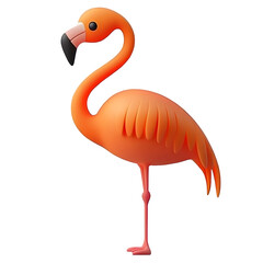 Poster - 3D cartoon flamingo in bright orange color, standing upright with friendly appearance. Feature simple shapes and playful design, making it visually appealing. Isolated on transparent background, png.