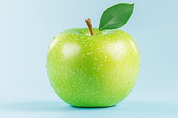 Leinwandbilder - A clean illustration of a green apple with a simple leaf, symbolizing health and wellness, set against a white background