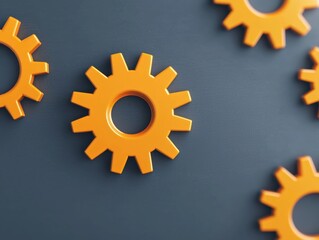 Aufkleber - Orange gears rotating on dark background symbolizing business mindset