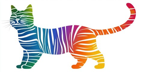 Wall Mural - A colorful silhouette of a cat with rainbow stripes, symbolizing creativity and fun.