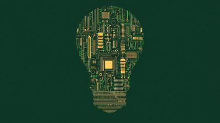 Poster - Circuit Board in the form of a light bulb. The microchip idea background. High-tech vector illustration of an idea made of chips. Electronic board.