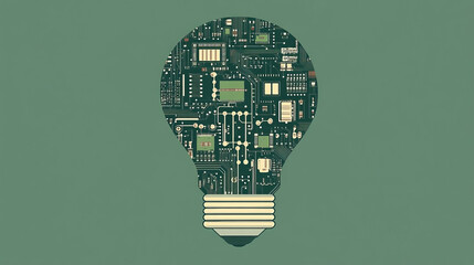 Poster - Circuit Board in the form of a light bulb. The microchip idea background. High-tech vector illustration of an idea made of chips. Electronic board.