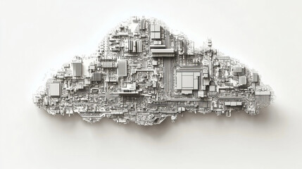 Poster - Circuit Board in the form of a cloud. Microchip cloud-based technology background. High- tech vector illustration of a cloud made of chips. Electronic Board on a white background.