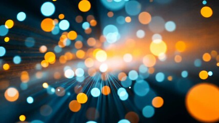 Poster - Abstract light blue and orange bokeh background with glowing circles